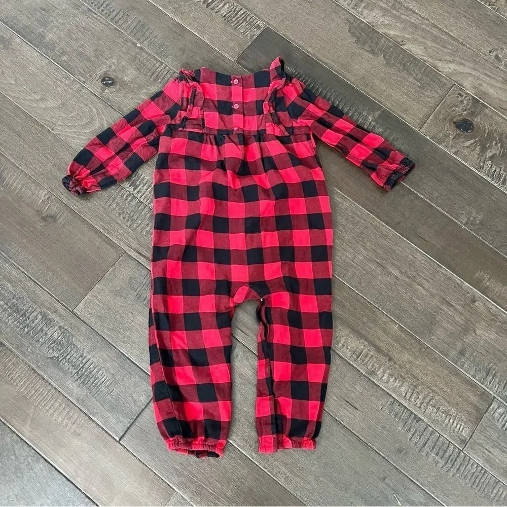 Baby Gap Buffalo Plaid One Piece Jumpsuit Coveralls Red Christmas Holiday 18-24M